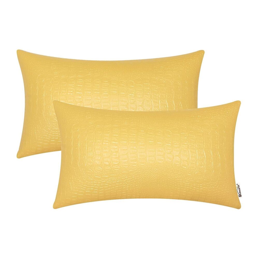 1085 Faux Leather Pillow Covers 12 X 20 Inches, Yellow Leather Pillow